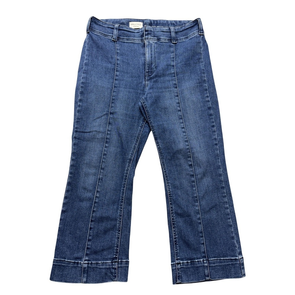 Pilcro Jeans Womens 30x21 Blue Medium Wash High Rise Crop Wide Leg Stretch Denim